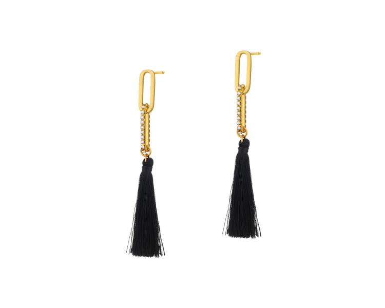 Gold-Plated Brass, Gold-Plated Silver Earrings with Crystal