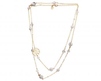Gold plated brass necklace with howlite and glass - rosette