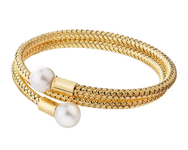 Gold plated bronze bracelet with pearls