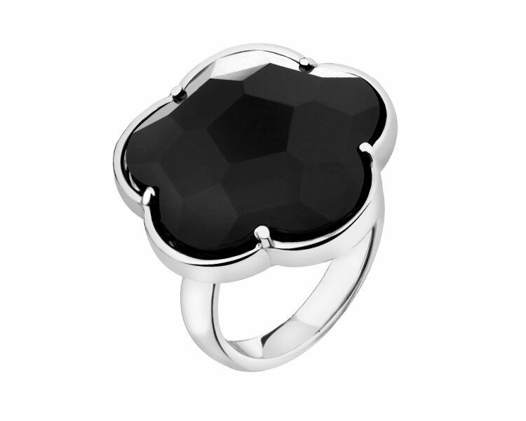 Rhodium-Plated Brass Ring with Agate