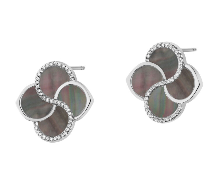 Rhodium-Plated Brass, Rhodium-Plated Silver Earrings with Cubic Zirconia
