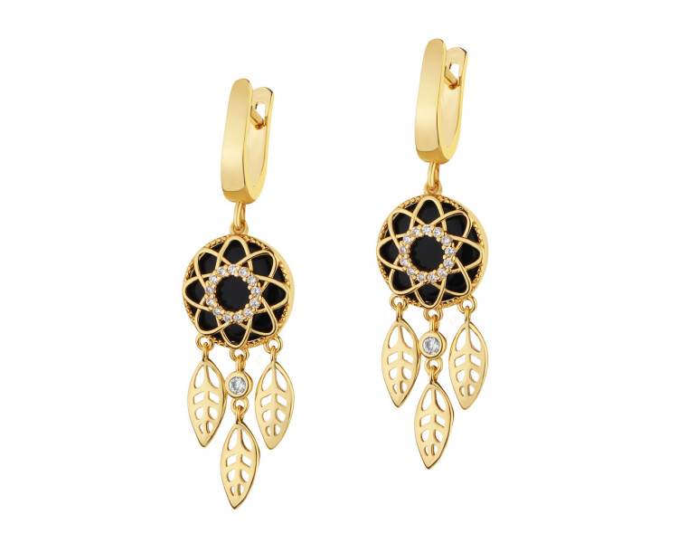 Gold-Plated Brass Earrings with Agate