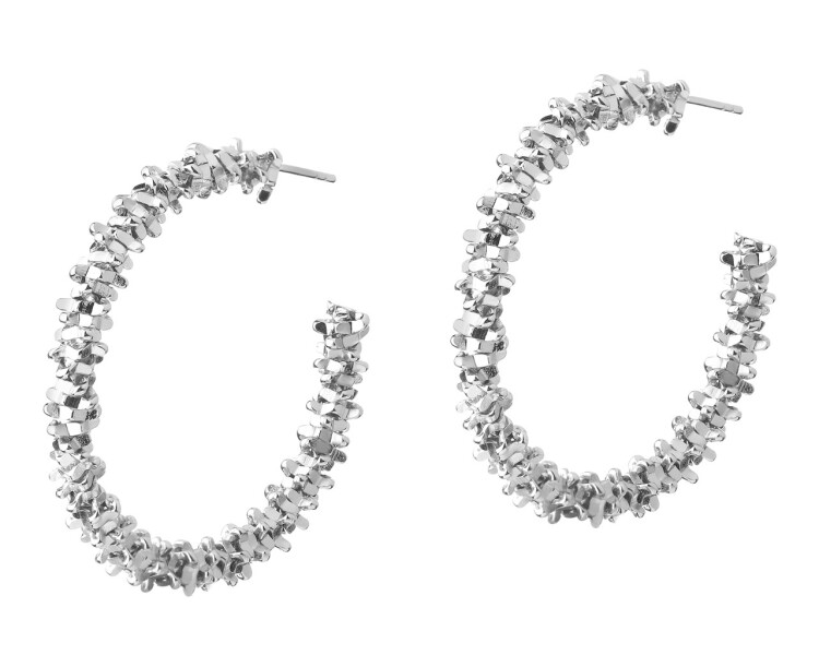 Rhodium-Plated Brass, Rhodium-Plated Silver Earrings