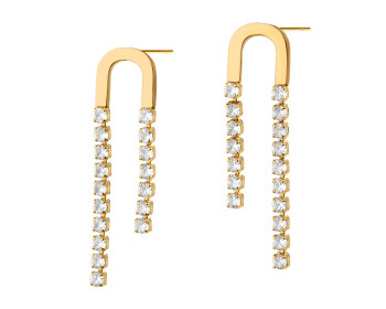 Gold-Plated Brass, Gold-Plated Silver Earrings with Cubic Zirconia