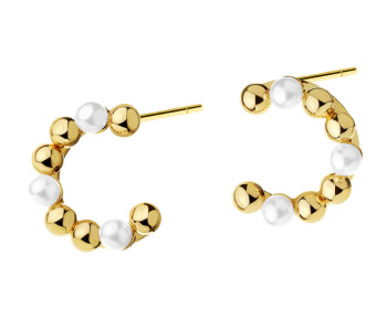 Gold-Plated Brass, Gold-Plated Silver Earrings with Synthetic Pearl