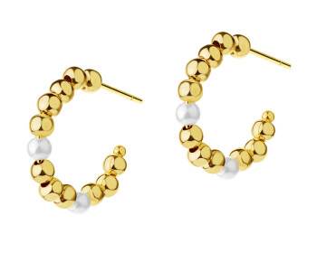 Gold-Plated Brass, Gold-Plated Silver Earrings with Synthetic Pearl
