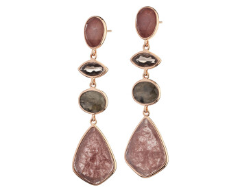 Gold-Plated Metal, Gold-Plated Silver Earrings with Quartz