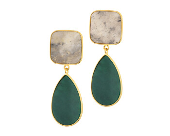 Gold-Plated Metal, Gold-Plated Silver Earrings with Labradorite