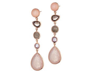 Gold-Plated Metal, Gold-Plated Silver Earrings with Quartz