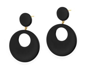 Gold-Plated Brass, Gold-Plated Silver Earrings with Agate