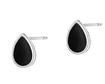 Rhodium-Plated Brass, Rhodium-Plated Silver Earrings with Agate