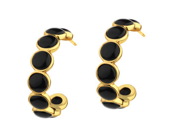 Gold-Plated Brass, Gold-Plated Silver Earrings with Agate