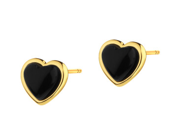 Gold-Plated Brass, Gold-Plated Silver Earrings with Agate