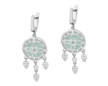 Rhodium-Plated Brass, Rhodium-Plated Silver Earrings with Amazonite