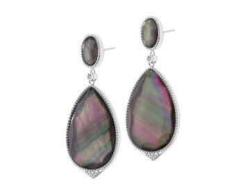 Rhodium-Plated Brass, Rhodium-Plated Silver Earrings with Mother Of Pearl