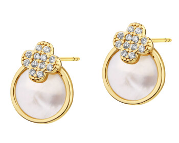 Gold-Plated Brass, Gold-Plated Silver Earrings with Cubic Zirconia