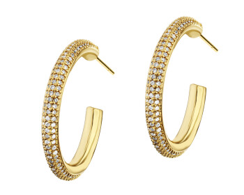 Gold-Plated Brass, Gold-Plated Silver Earrings with Cubic Zirconia