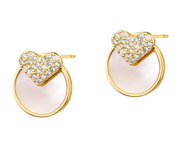 Gold-Plated Brass, Gold-Plated Silver Earrings with Cubic Zirconia