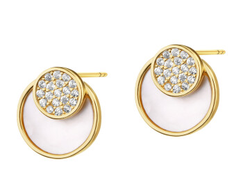 Gold-Plated Brass, Gold-Plated Silver Earrings with Cubic Zirconia