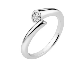 Rhodium-Plated Brass Ring with Cubic Zirconia