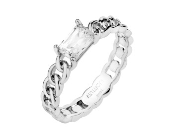 Rhodium-Plated Brass Ring with Cubic Zirconia