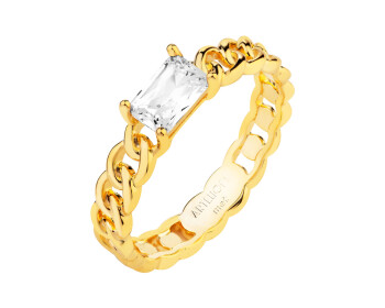 Gold-Plated Brass Ring with Cubic Zirconia
