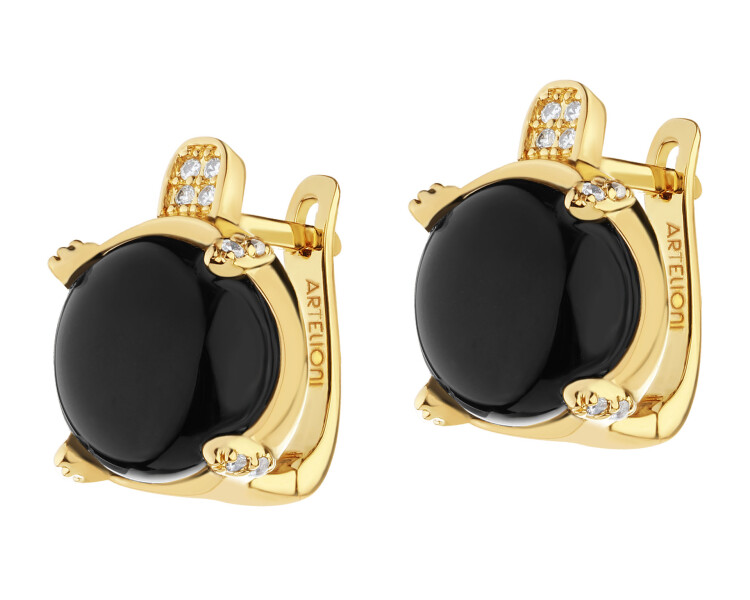 Gold-Plated Brass Earrings with Agate