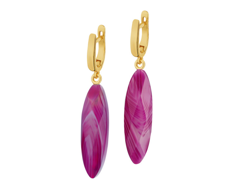 Gold-Plated Brass, Gold-Plated Silver Earrings with Agate