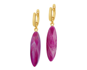 Gold-Plated Brass, Gold-Plated Silver Earrings with Agate