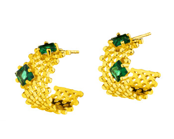 Gold-Plated Brass, Gold-Plated Silver Earrings with Cubic Zirconia