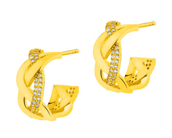Gold-Plated Brass, Gold-Plated Silver Earrings with Cubic Zirconia