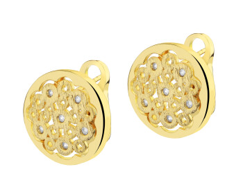 Gold-Plated Brass, Gold-Plated Silver Earrings with Cubic Zirconia