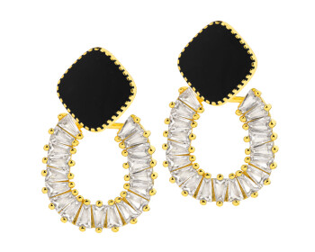 Gold-Plated Brass, Gold-Plated Silver Dangling Earring with Cubic Zirconia