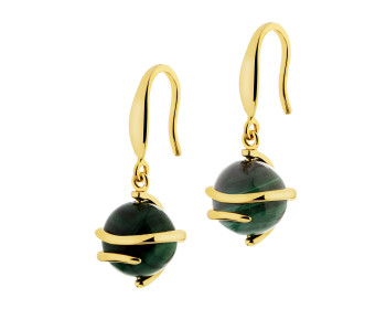 Gold-Plated Brass Earrings with Synthetic Malachite