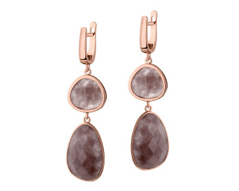 Gold-Plated Brass, Gold-Plated Silver Earrings with Quartz