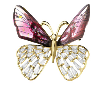 Gold-Plated Brass, Polyurethane Brooch with Cubic Zirconia