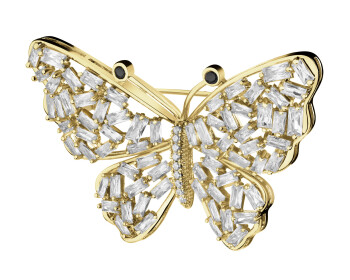 Gold-Plated Brass Brooch with Cubic Zirconia