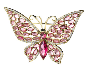 Gold-Plated Brass Brooch with Cubic Zirconia