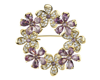Gold-Plated Brass Brooch with Cubic Zirconia