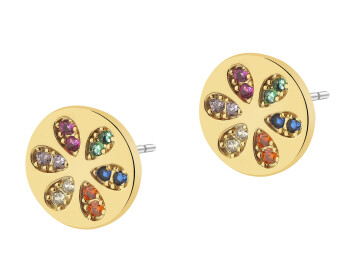 Gold-Plated Brass, Gold-Plated Silver Earrings with Cubic Zirconia