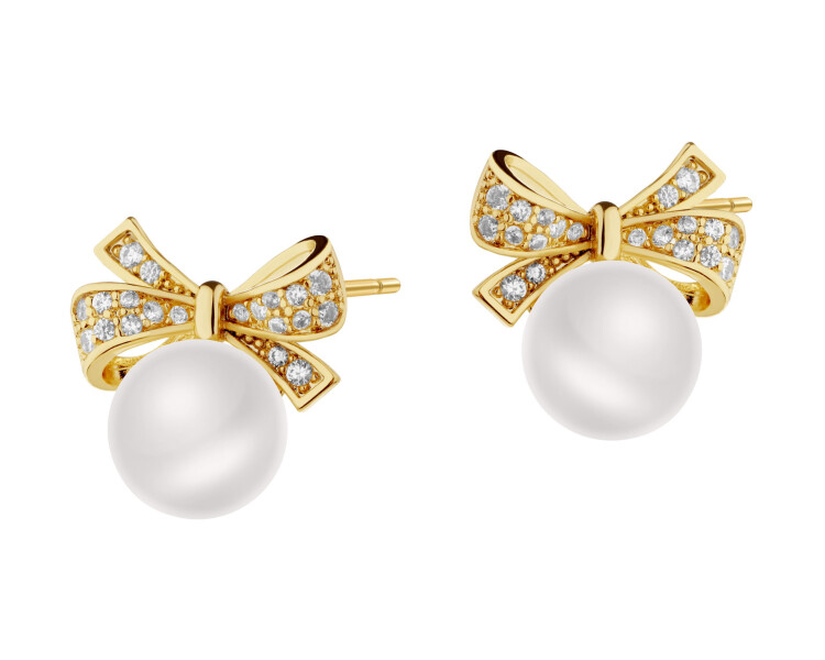 Gold-Plated Brass Earrings with Pearl