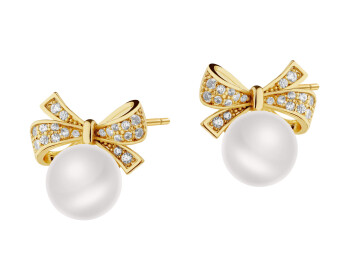 Gold-Plated Brass Earrings with Pearl