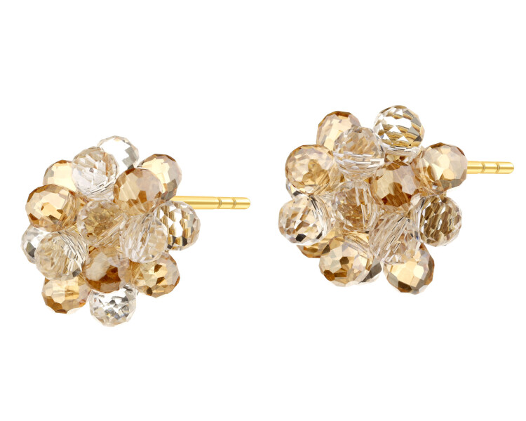 Gold-Plated Brass, Gold-Plated Silver Earrings with Glass