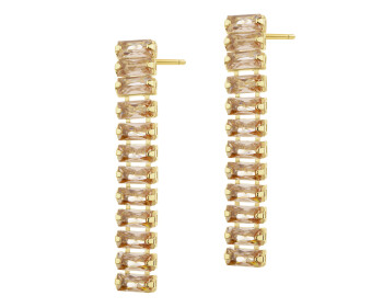 Gold-Plated Brass, Gold-Plated Silver Dangling Earring with Glass