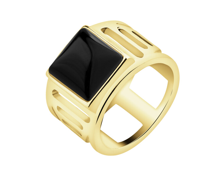 Gold-Plated Brass Signet Ring with Agate