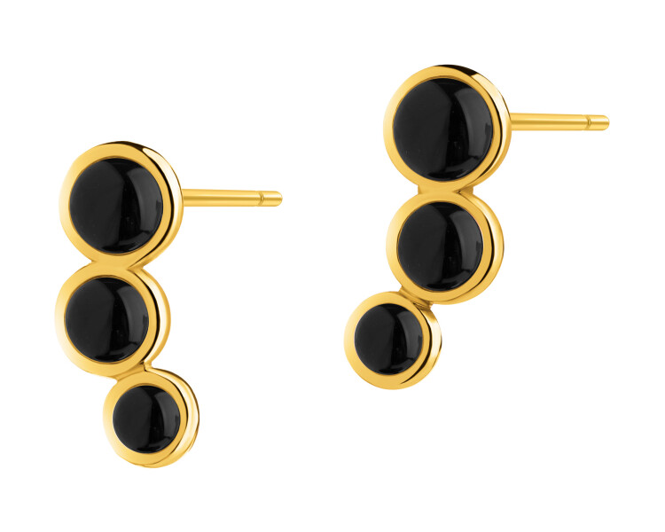Gold-Plated Brass, Gold-Plated Silver Earrings with Agate