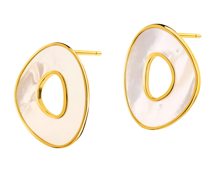 Gold-Plated Brass, Gold-Plated Silver Earrings with Mother Of Pearl
