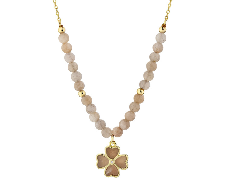 Gold-Plated Brass Necklace with Moonstone