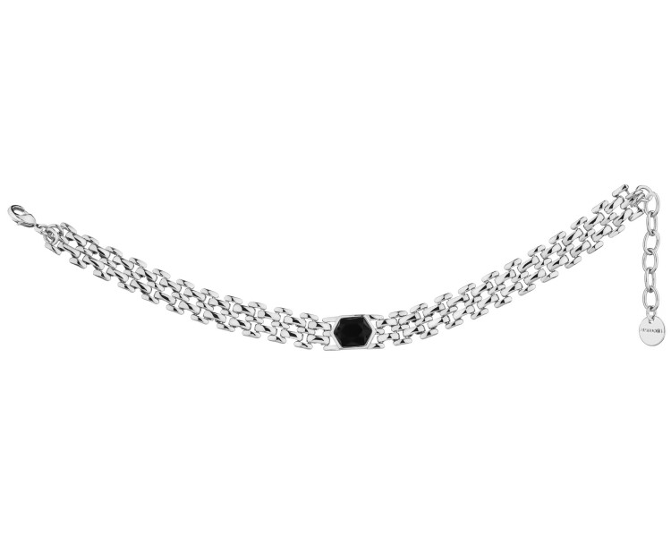 Rhodium-Plated Brass Bracelet with Agate