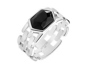 Rhodium-Plated Brass Ring with Agate